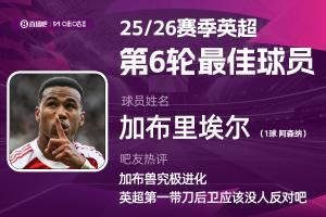 X咪咕体育|英超第6轮最佳：加布里埃尔绝杀 力压哈兰德当选
